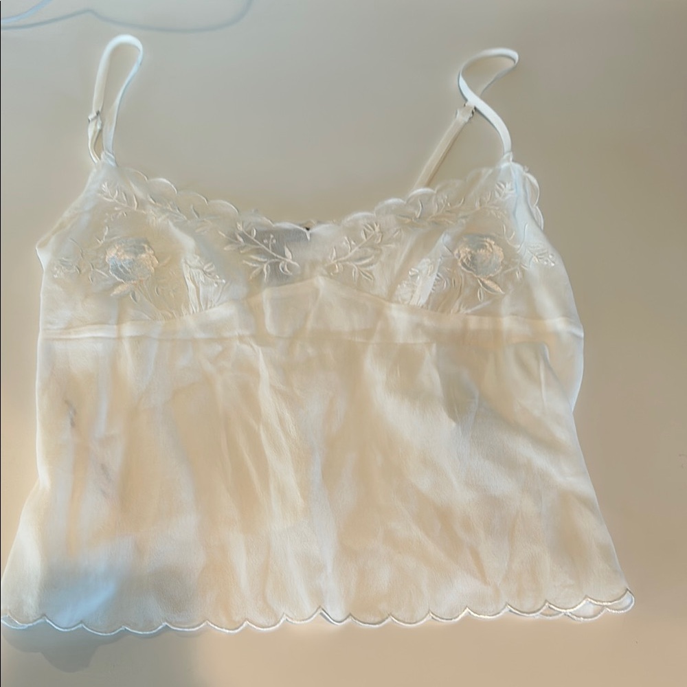 White embroidered floral Lace scallop edge cami